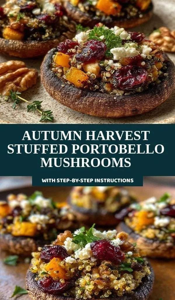 Delicious autumn harvest stuffed portobello mushrooms ready to serve