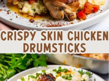 Baked chicken drumsticks with paprika yogurt sauce served on a plate