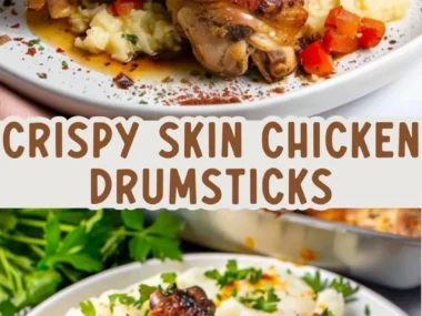 Baked chicken drumsticks served with a paprika yogurt sauce on a plate