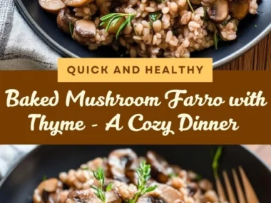 Delicious Baked Mushroom Farro with Thyme garnished with fresh herbs