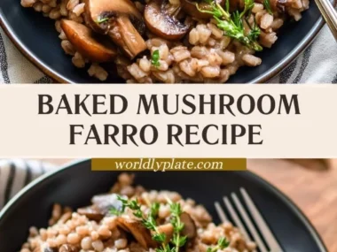 Baked Mushroom Farro with Thyme garnished with fresh herbs