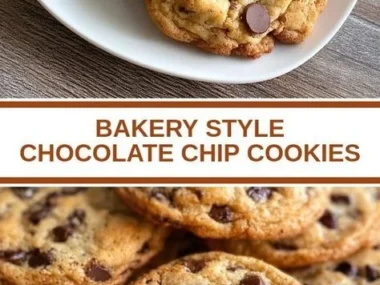 Freshly baked bakery style chocolate chip cookies on a cooling rack