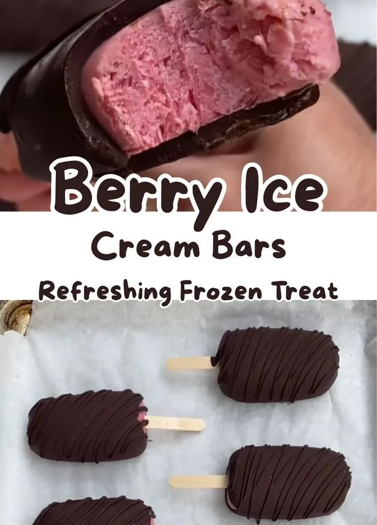 Delicious berry ice cream bars served on a wooden stick