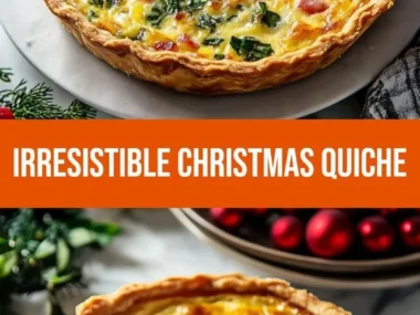 Delicious Christmas quiche served on a festive table