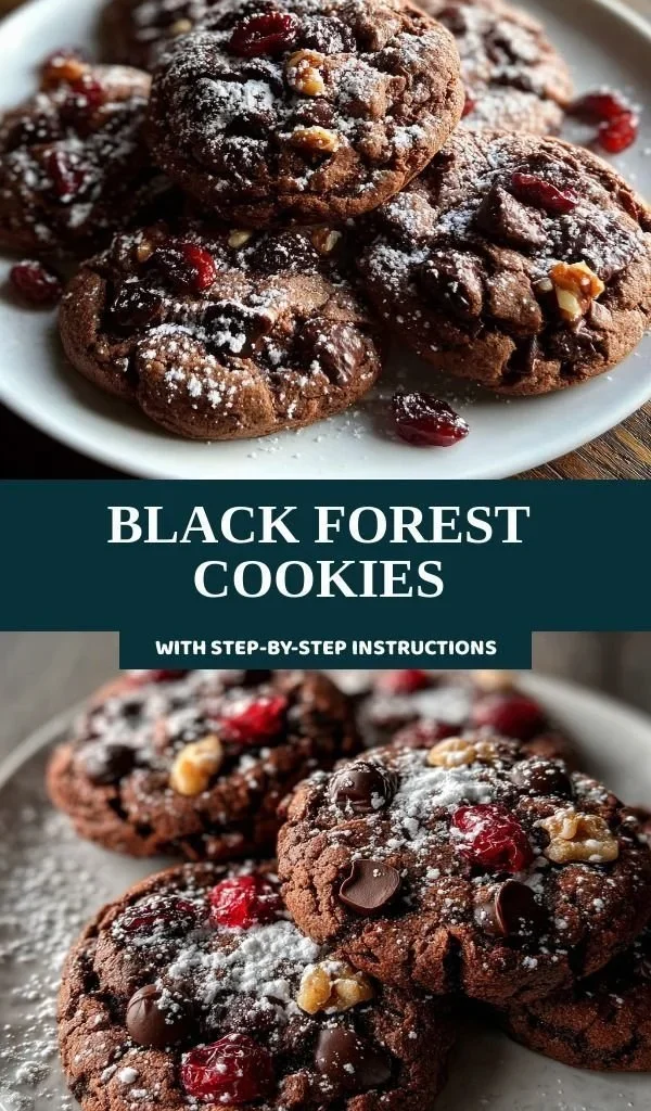 Delicious black forest cookies topped with cherries and chocolate