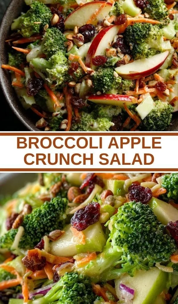 Bowl of Broccoli Apple Crunch Salad with apples, broccoli, and nuts