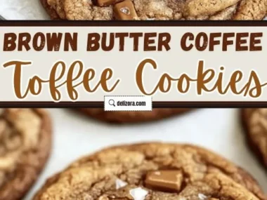 Delicious brown butter coffee toffee cookies on a baking tray
