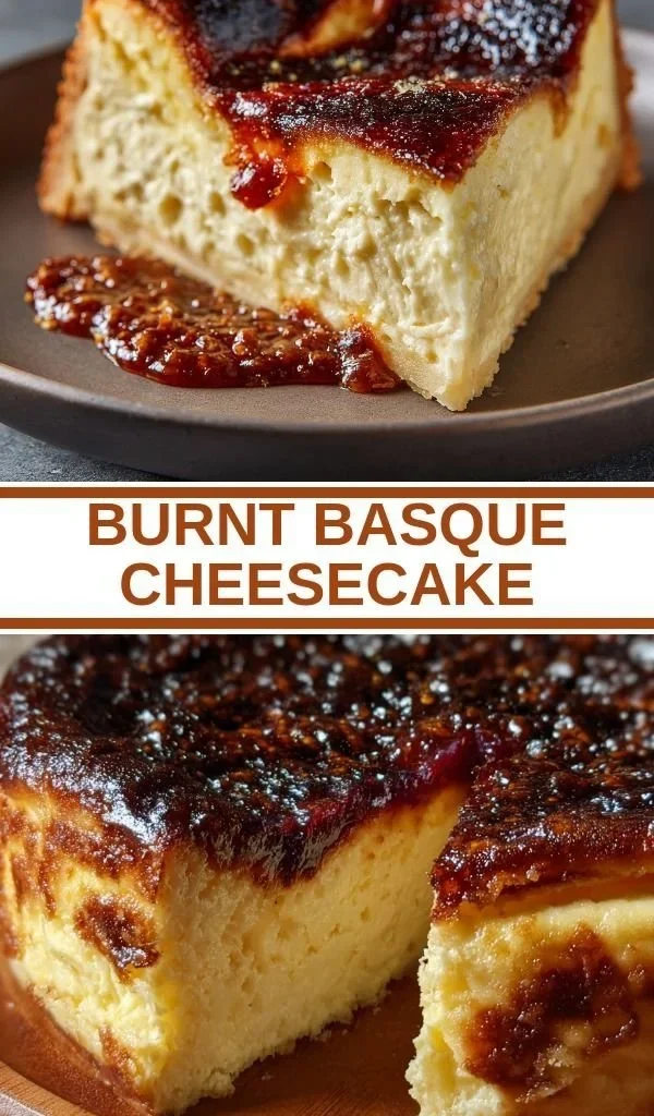 Delicious Burnt Basque Cheesecake served with a caramelized top and creamy interior.