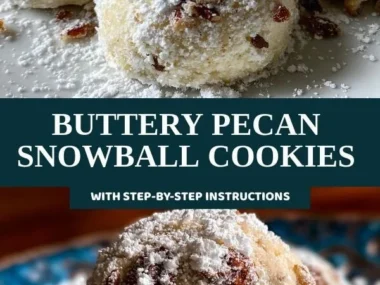 Buttery pecan snowball cookies topped with powdered sugar on a plate