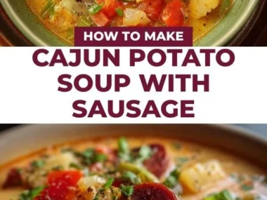 Bowl of Cajun Potato Soup with Sausage garnished with green onions