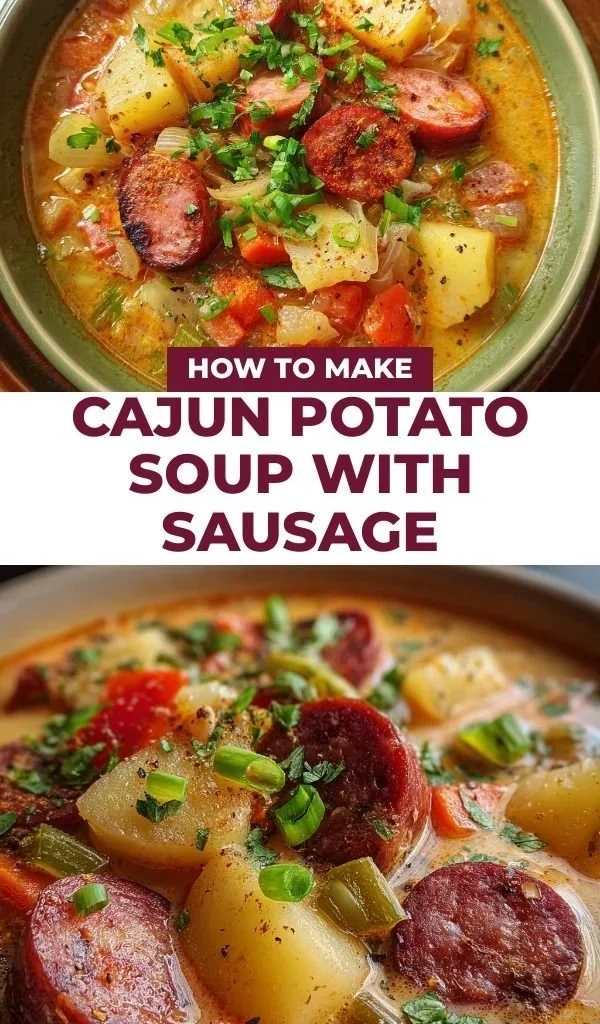 Bowl of Cajun Potato Soup with Sausage garnished with green onions