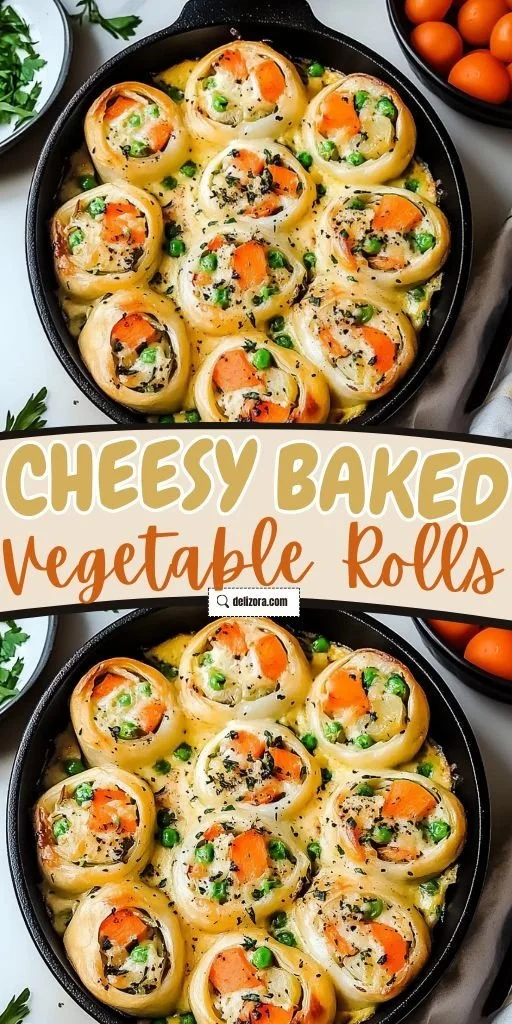 Delicious cheesy baked vegetable rolls ready to serve