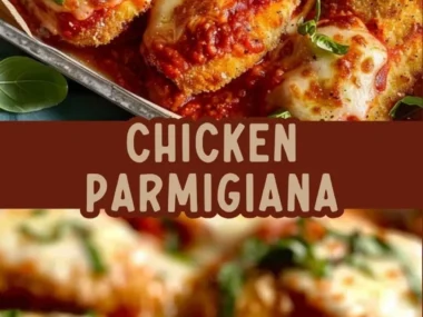 Delicious Chicken Parmigiana topped with marinara sauce and melted cheese