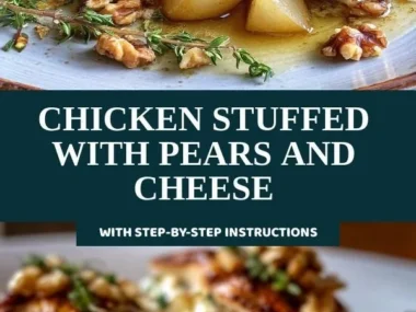 Delicious Chicken Stuffed with Pears and Cheese on a plate