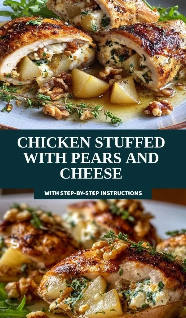Delicious Chicken Stuffed with Pears and Cheese on a plate