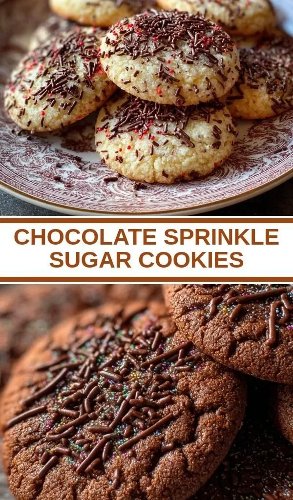 Chocolate sprinkle sugar cookies on a plate, fresh and ready to enjoy.