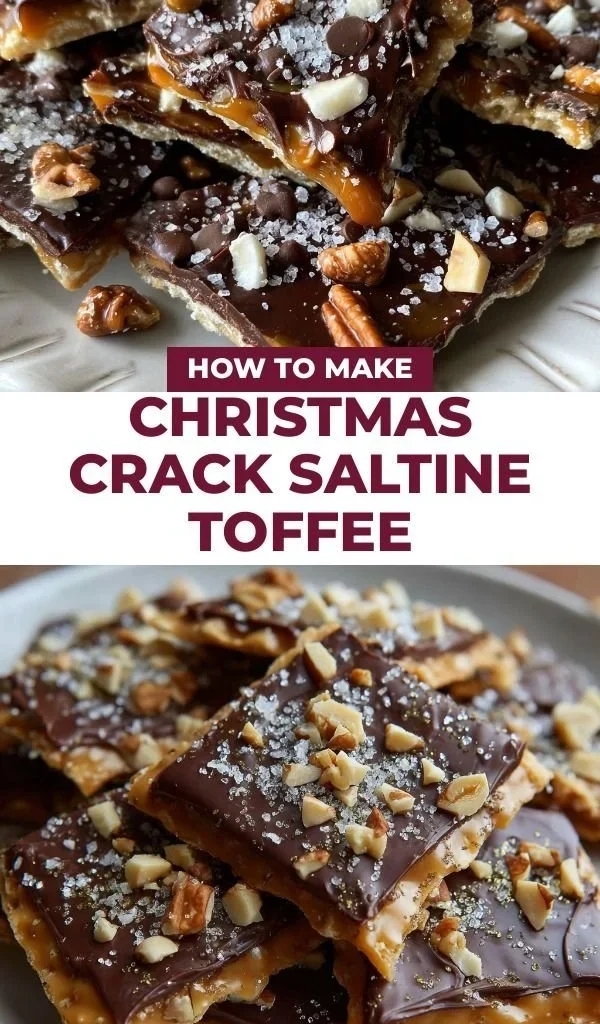 Delicious Christmas Crack Saltine Toffee drizzled with chocolate and topped with nuts