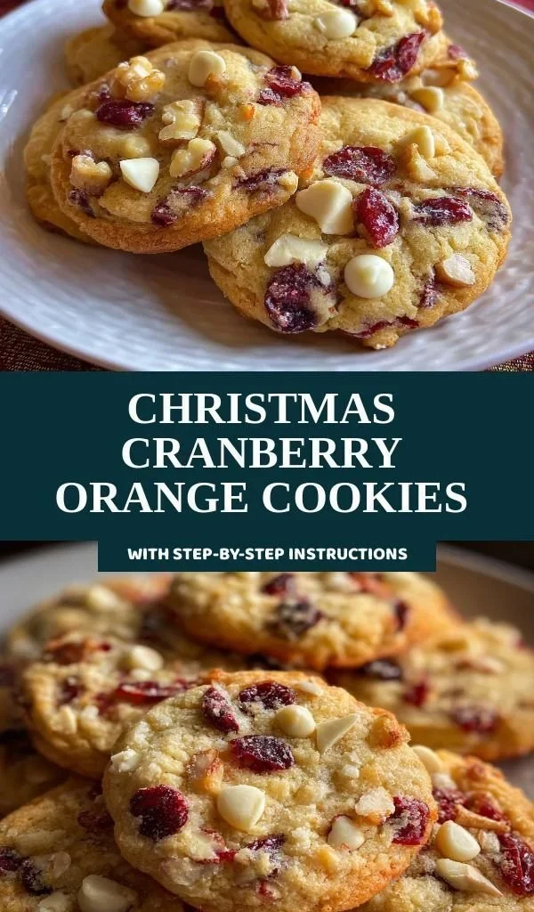 Freshly baked Christmas Cranberry Orange Cookies with red cranberries and orange zest.