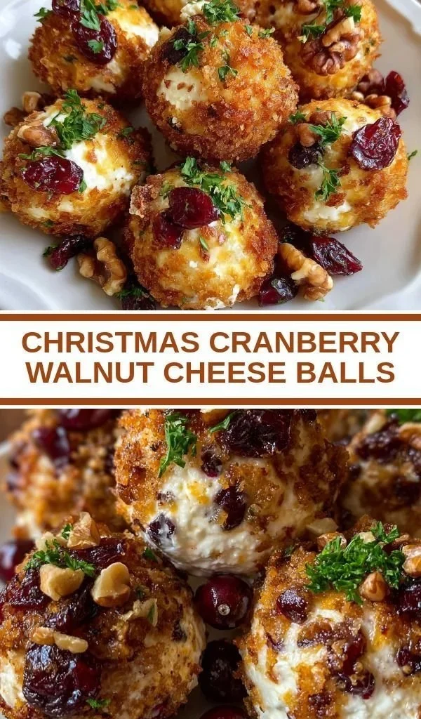 Delicious Christmas cranberry walnut cheese balls on a festive platter