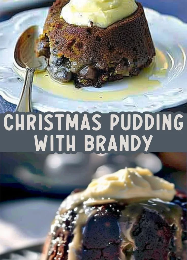 Delicious Christmas pudding served with rich brandy butter on top.