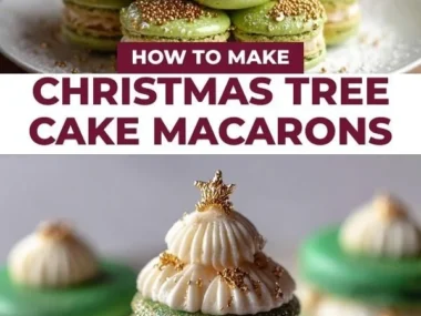 Festive Christmas Tree Cake Macarons on a decorative plate