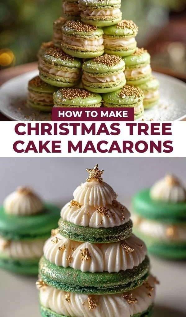Festive Christmas Tree Cake Macarons on a decorative plate