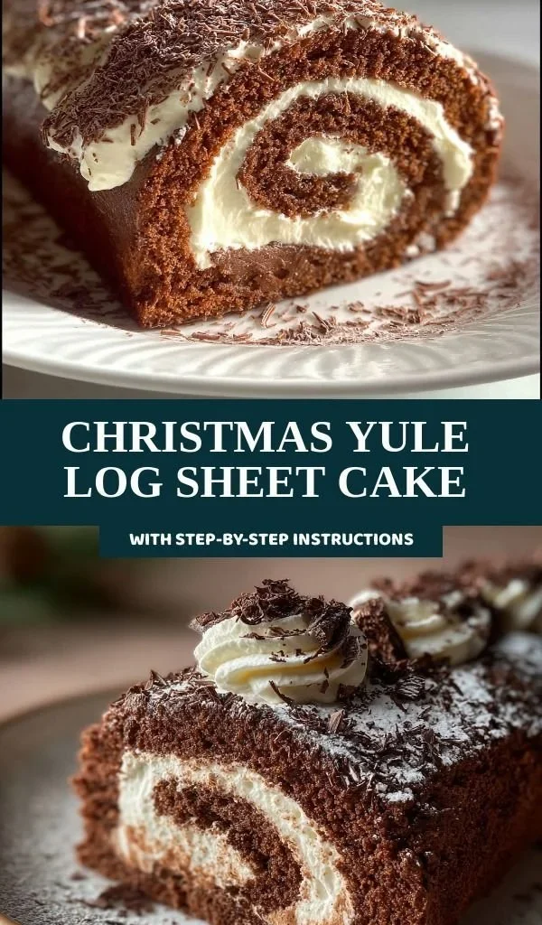 Christmas Yule Log Sheet Cake decorated with festive holiday elements