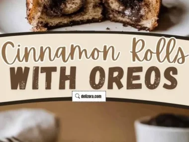 Delicious cinnamon rolls topped with crushed Oreos and drizzled with icing.