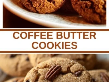 Plate of homemade coffee butter cookies with coffee beans