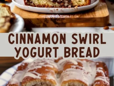 Loaf of cozy cinnamon swirl bread with yogurt, sliced and ready to serve.