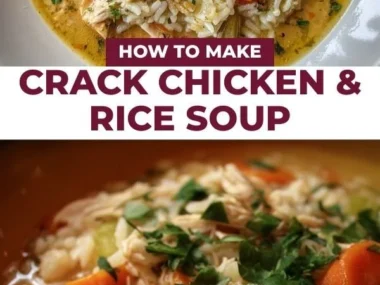 Delicious bowl of Crack Chicken & Rice Soup garnished with herbs