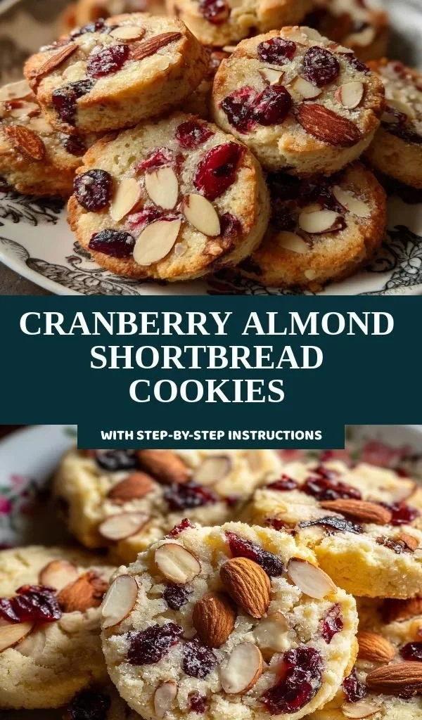 Homemade Cranberry Almond Shortbread cookies on a decorative plate