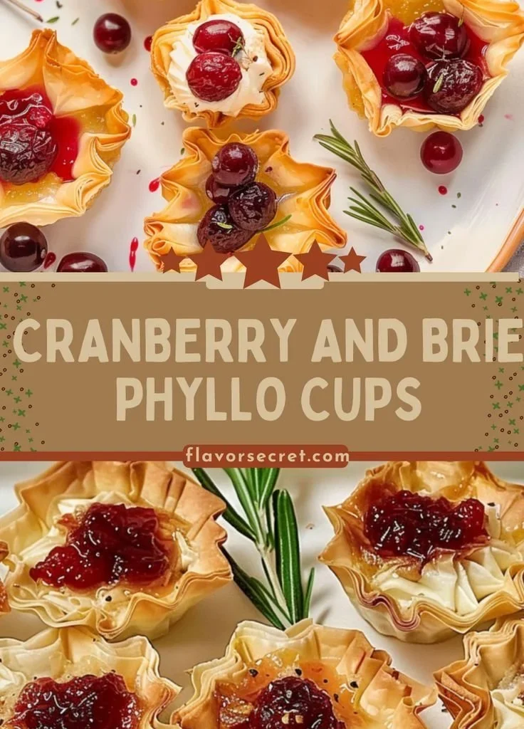 Cranberry Brie Phyllo Cups baked and garnished for a festive appetizer