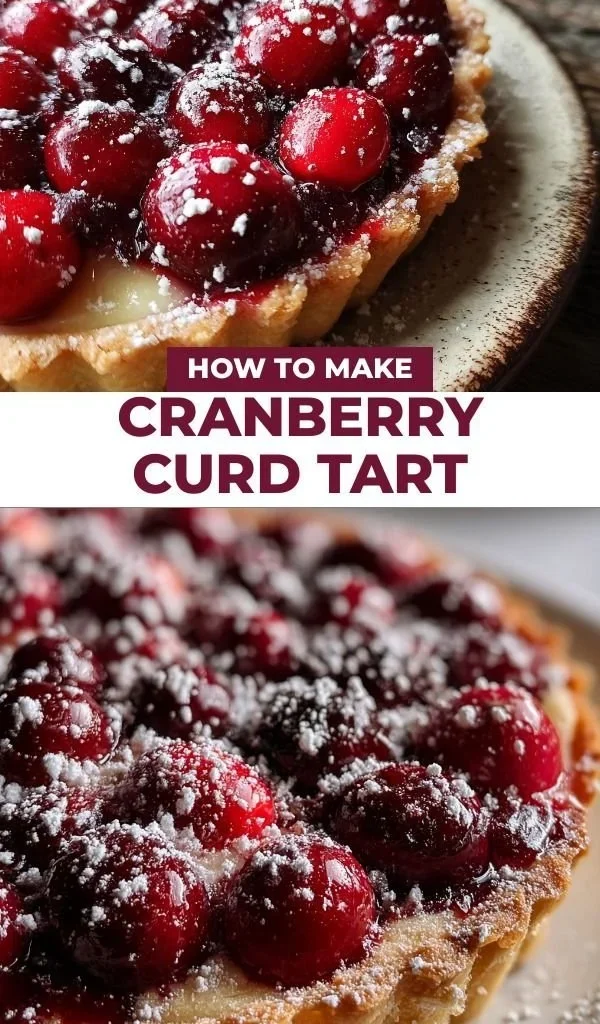 Slice of cranberry curd tart on a plate with a fork, showcasing its vibrant color and texture.