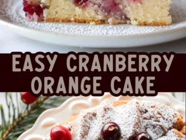 Cranberry orange olive oil snack cake slice on a plate