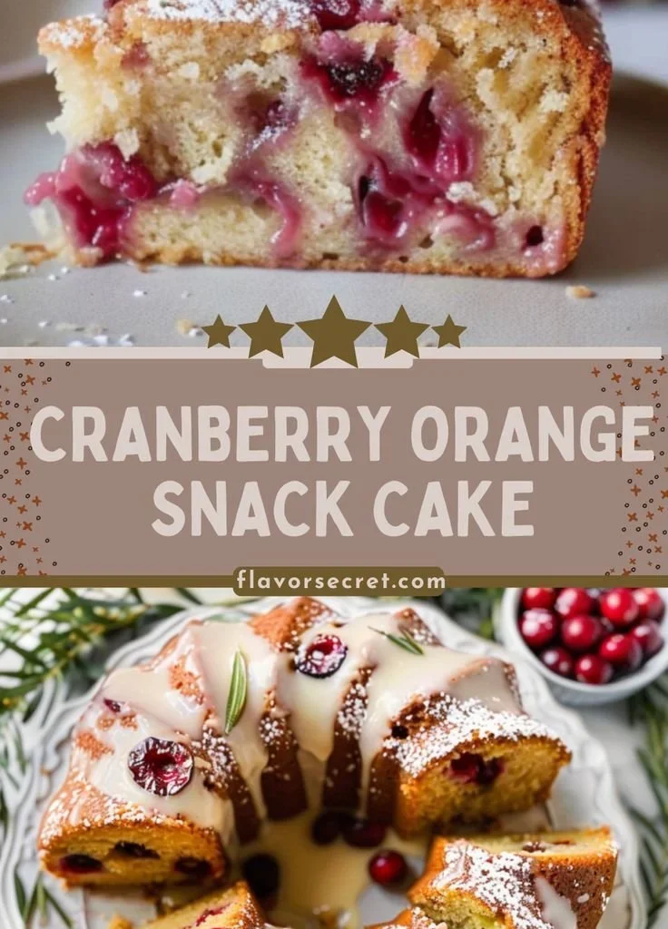 Cranberry Orange Olive Oil Snack Cake served on a decorative plate.