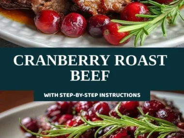 Cranberry roast beef served with sides on a festive dining table