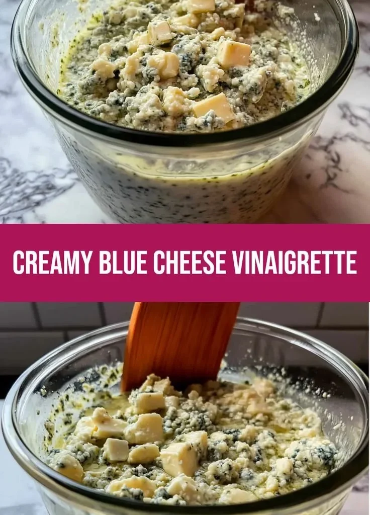 Creamy blue cheese vinaigrette in a glass bowl with fresh salad greens