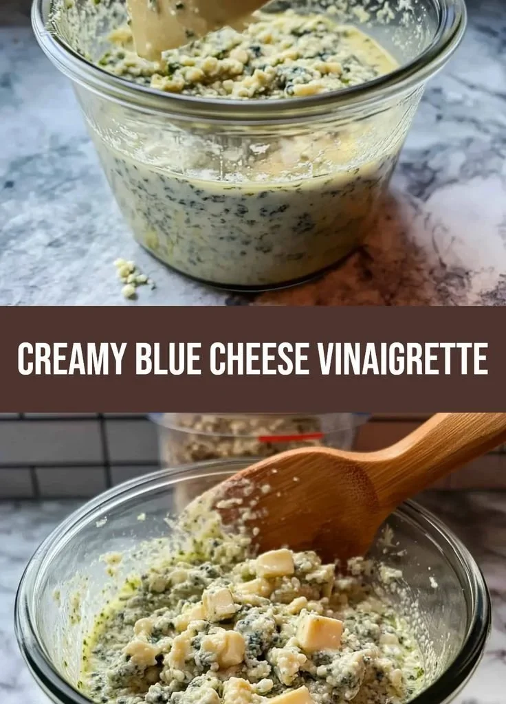 Delicious creamy blue cheese vinaigrette drizzled over a fresh salad.