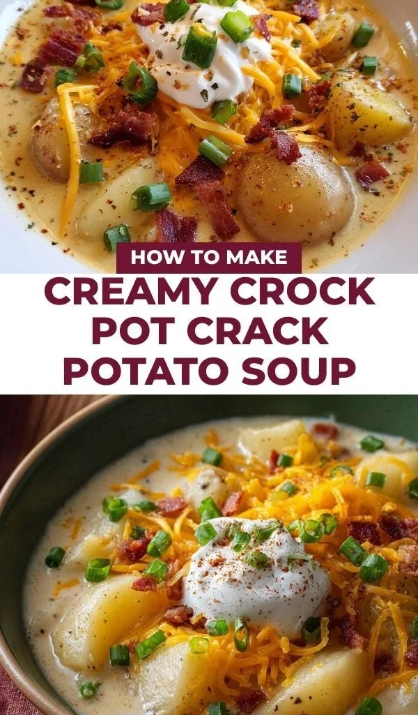 A bowl of creamy crock pot crack potato soup garnished with green onions and bacon.