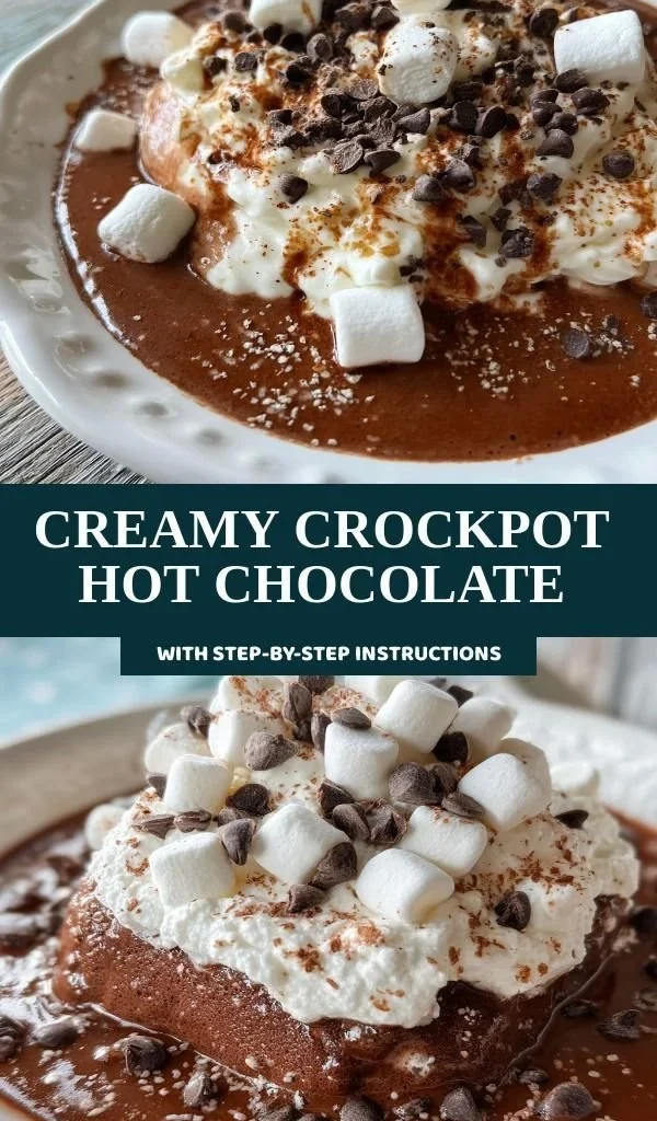 Creamy crockpot hot chocolate in a mug topped with whipped cream and chocolate shavings