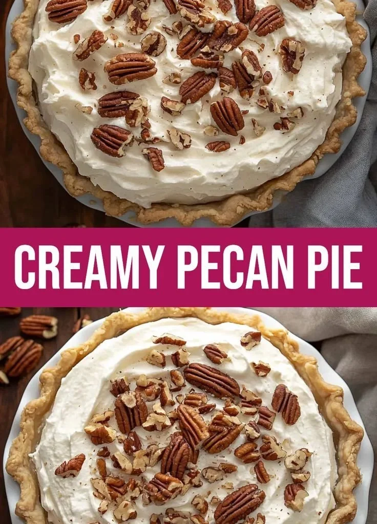 Delicious and creamy pecan cream pie with a rich texture and pecan topping