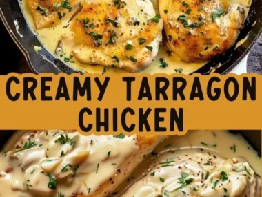 Creamy Tarragon Chicken dish garnished with fresh herbs