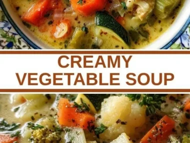 A delicious bowl of creamy vegetable soup garnished with herbs and spices.