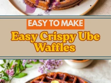 Delicious crispy and tender ube waffles served with toppings
