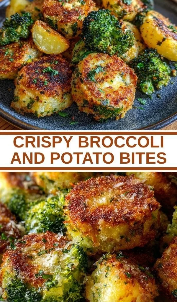Crispy broccoli and potato bites served on a plate with dipping sauce