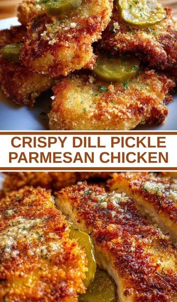 Crispy dill pickle parmesan chicken on a plate garnished with herbs
