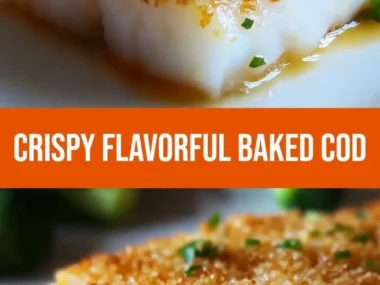 Crispy panko Parmesan crusted baked cod on a plate with fresh herbs