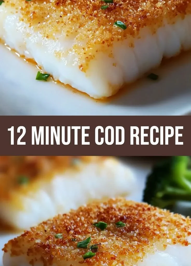 Panko parmesan crusted baked cod on a plate, garnished and ready to serve.