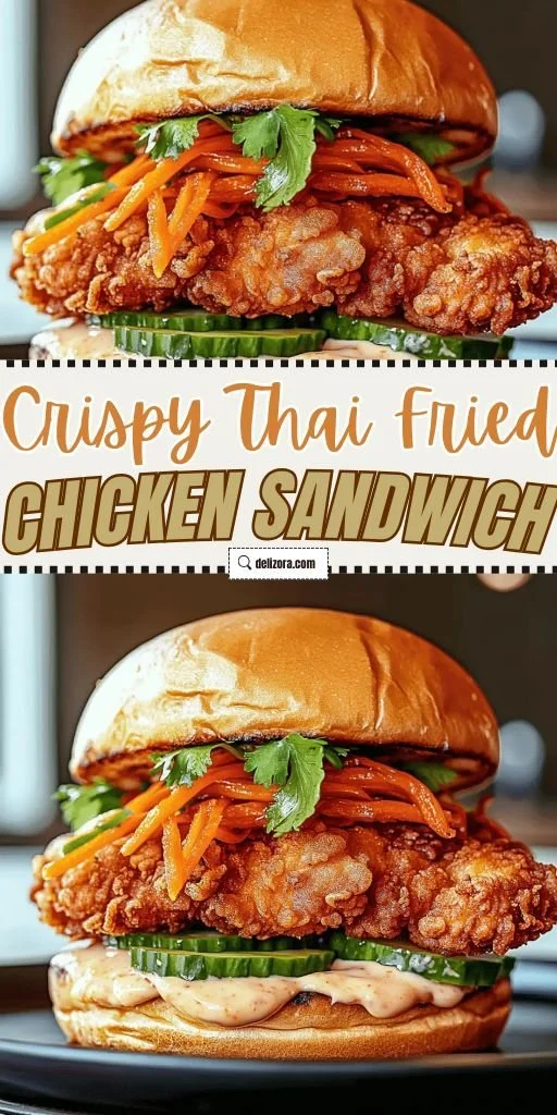 Crispy Thai fried chicken sandwich served with fresh veggies and spicy sauce